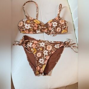Hollister Brown Floral Bikini Top And Bottoms Small